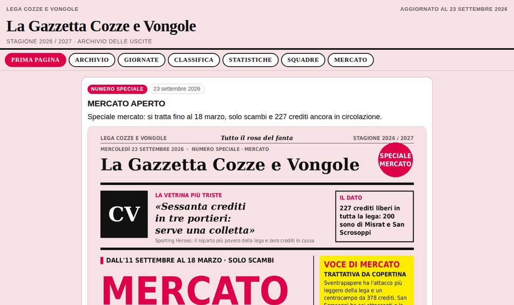 Prima pagina della Gazzetta Cozze e Vongole