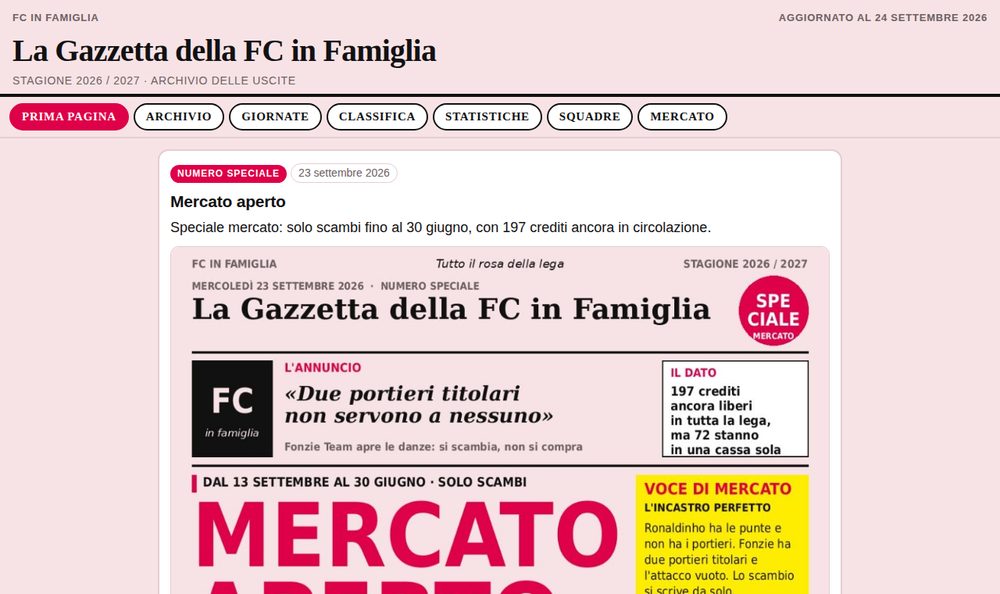 Prima pagina della Gazzetta della FC in Famiglia